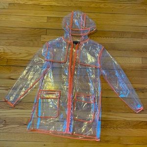 Clear raincoat with orange piping